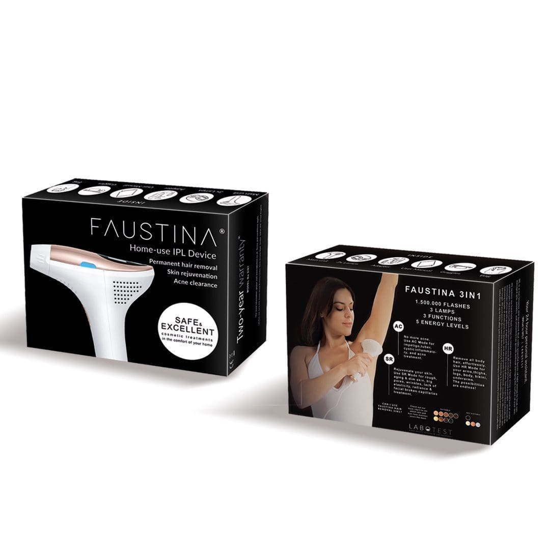  FAUSTINA 3-in-1 IPL (3 Lamps 1,500,000 Shots) Hair Removal,  Skin Rejuvenation, and Acne Clearance Device - Completely Painless - Full Results  After 3-7 Treatments - Free Pouch & Sunglasses. : Beauty & Personal Care